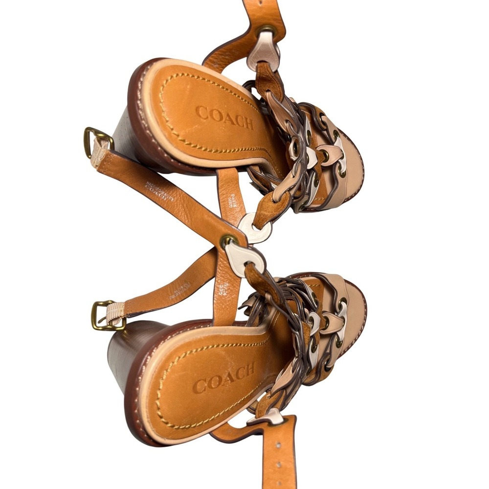Coach Women Gladiator Block‎ Heel Sandals Tan Brown White Leather Size 7.5 - Picture 8 of 8